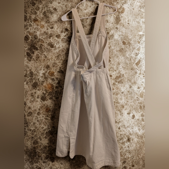 H&M Denim Midi Pinafore Dress Apron Style Cream Off-White — Coastal Summer L - Picture 3 of 6